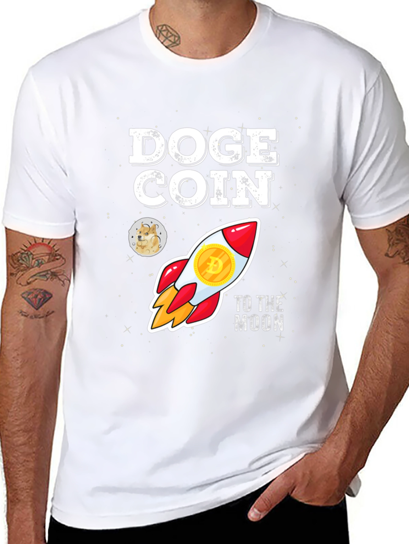 Doge Coin Rocket to the Moon Black T-Shirt