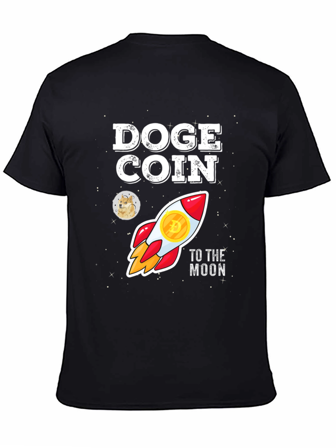 Doge Coin Rocket to the Moon Black T-Shirt