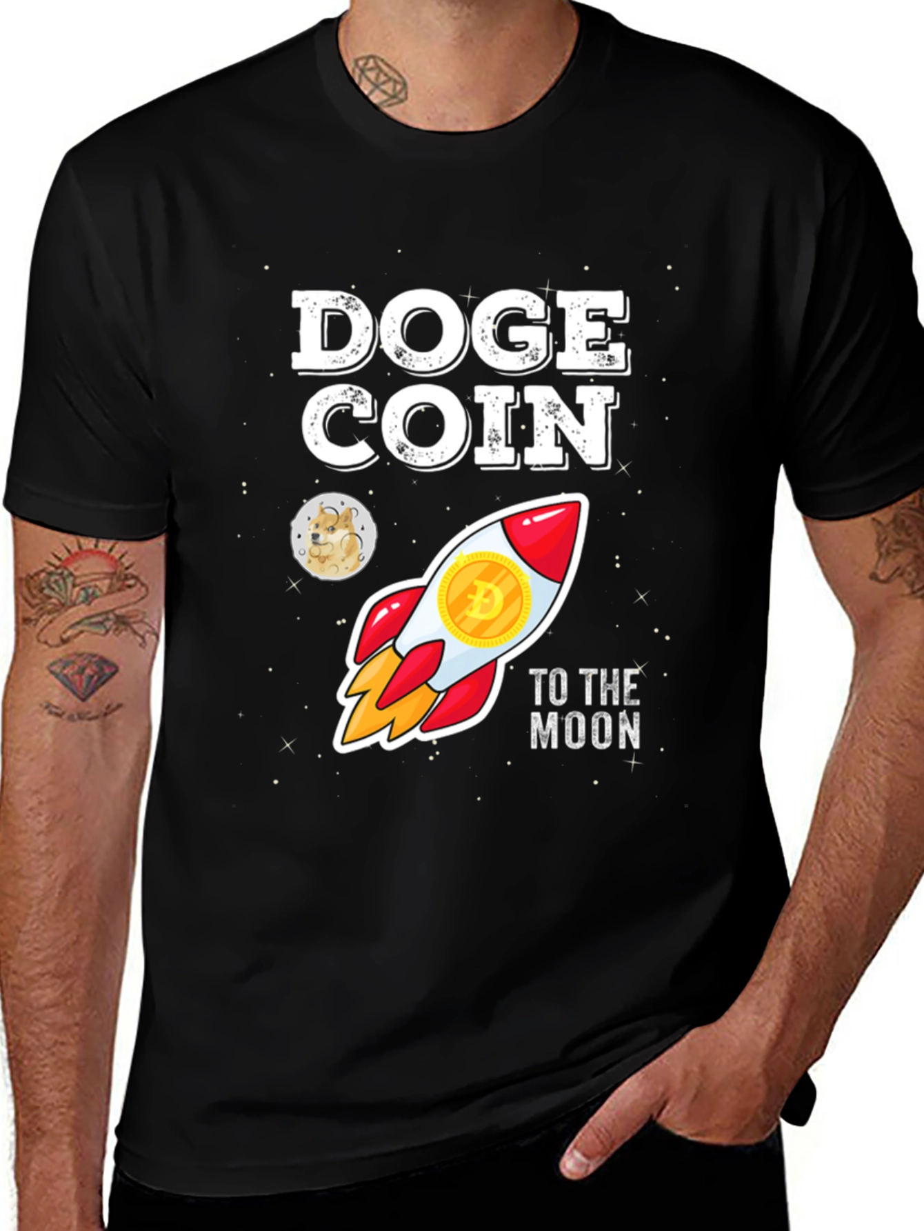 Doge Coin Rocket to the Moon Black T-Shirt