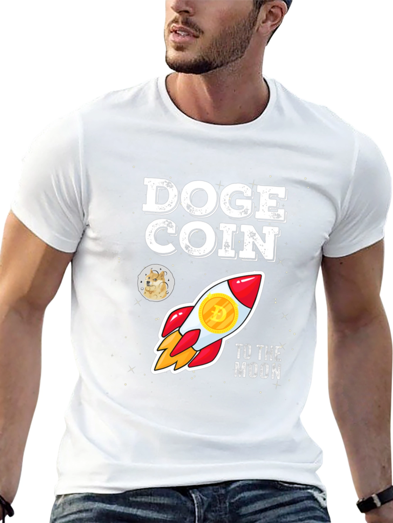 Doge Coin Rocket to the Moon Black T-Shirt