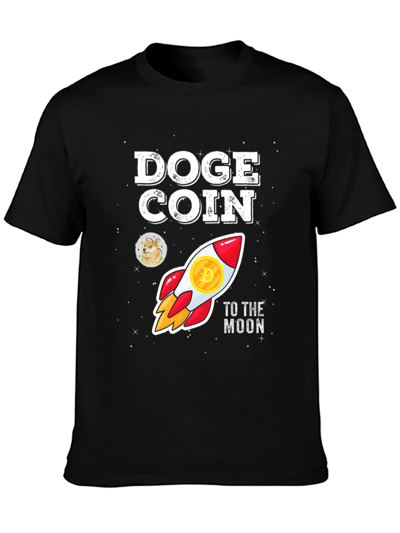 Doge Coin Rocket to the Moon Black T-Shirt