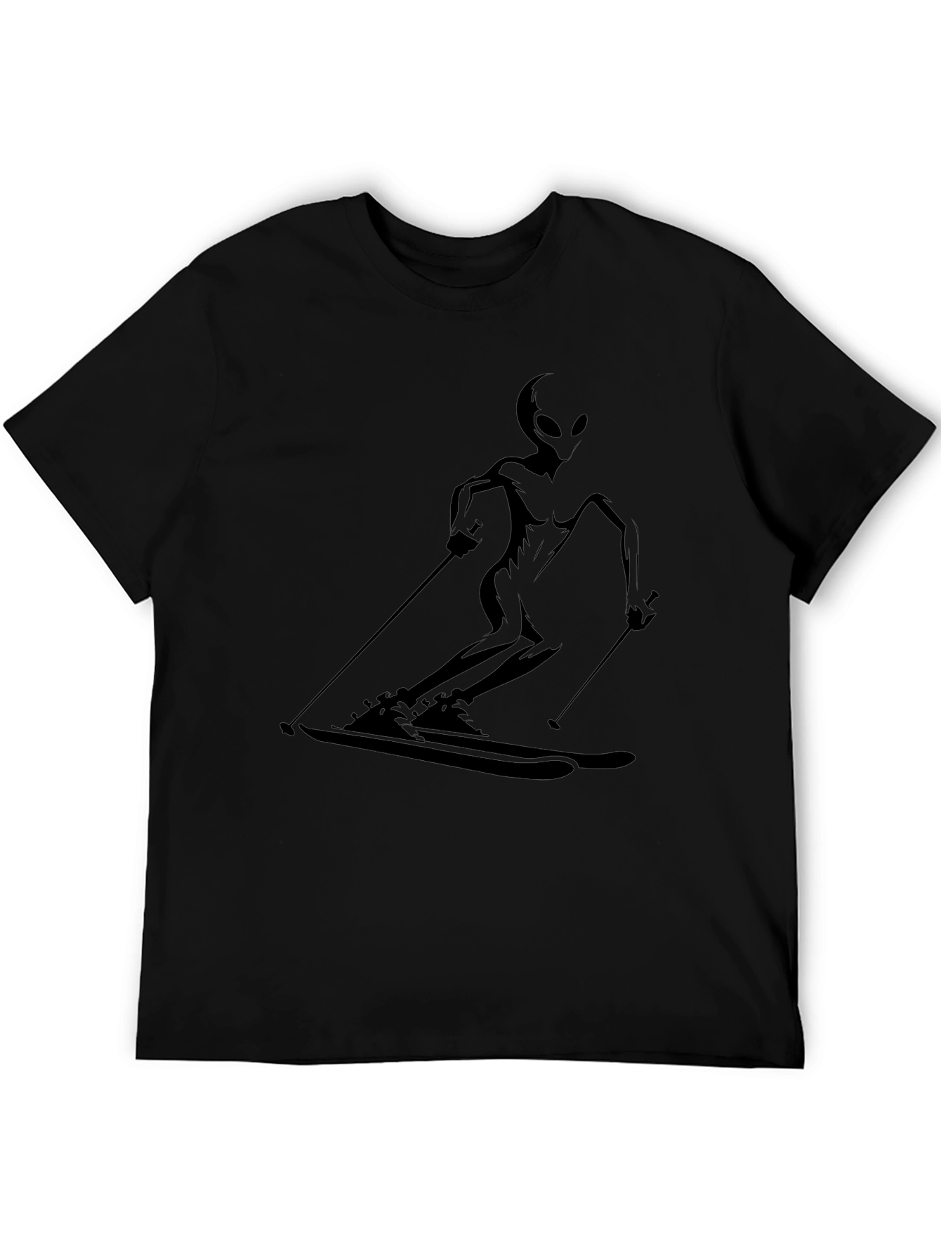 Alien Skiing Graphic Tee - Cool Black T-Shirt