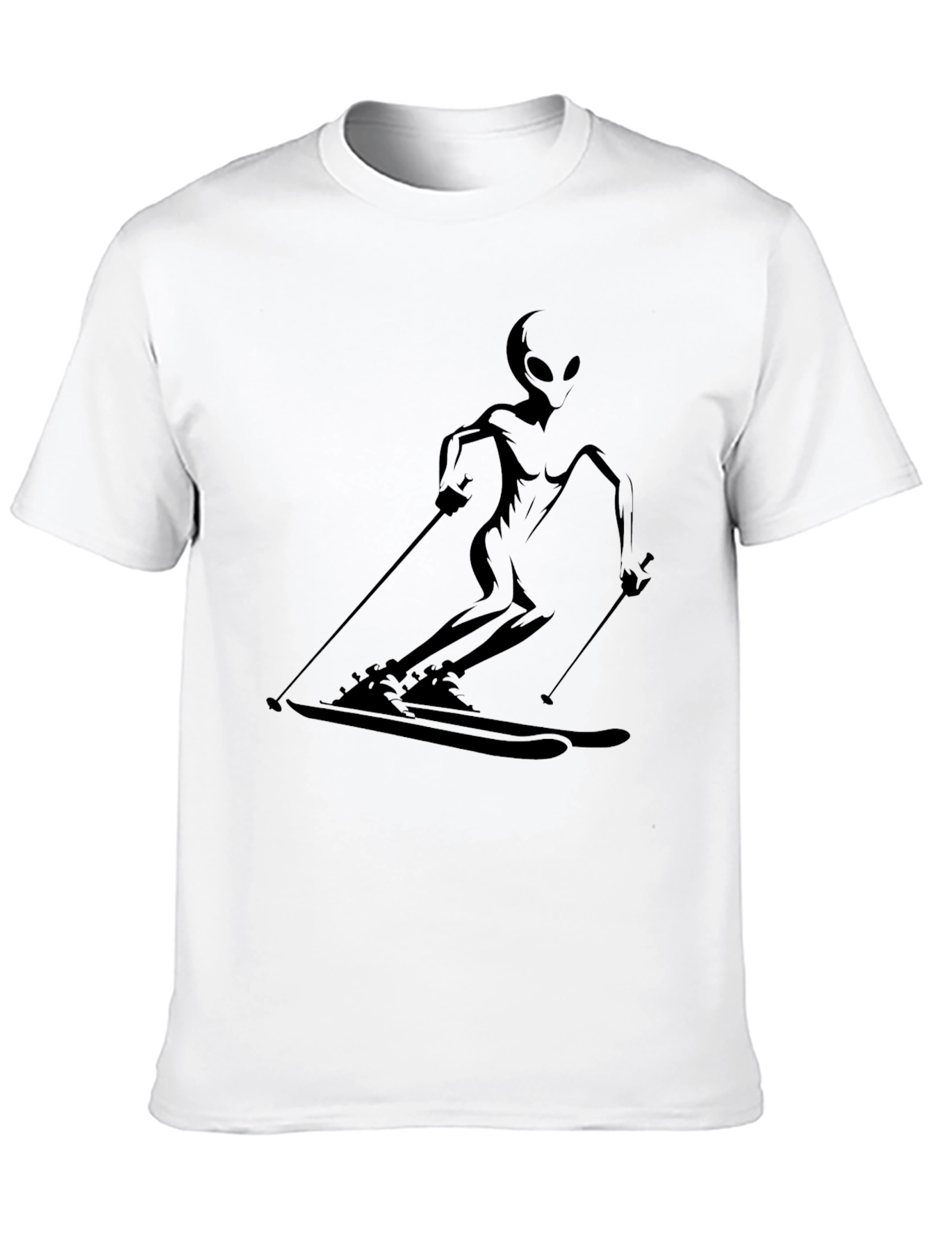 Alien Skiing Graphic Tee - Cool Black T-Shirt