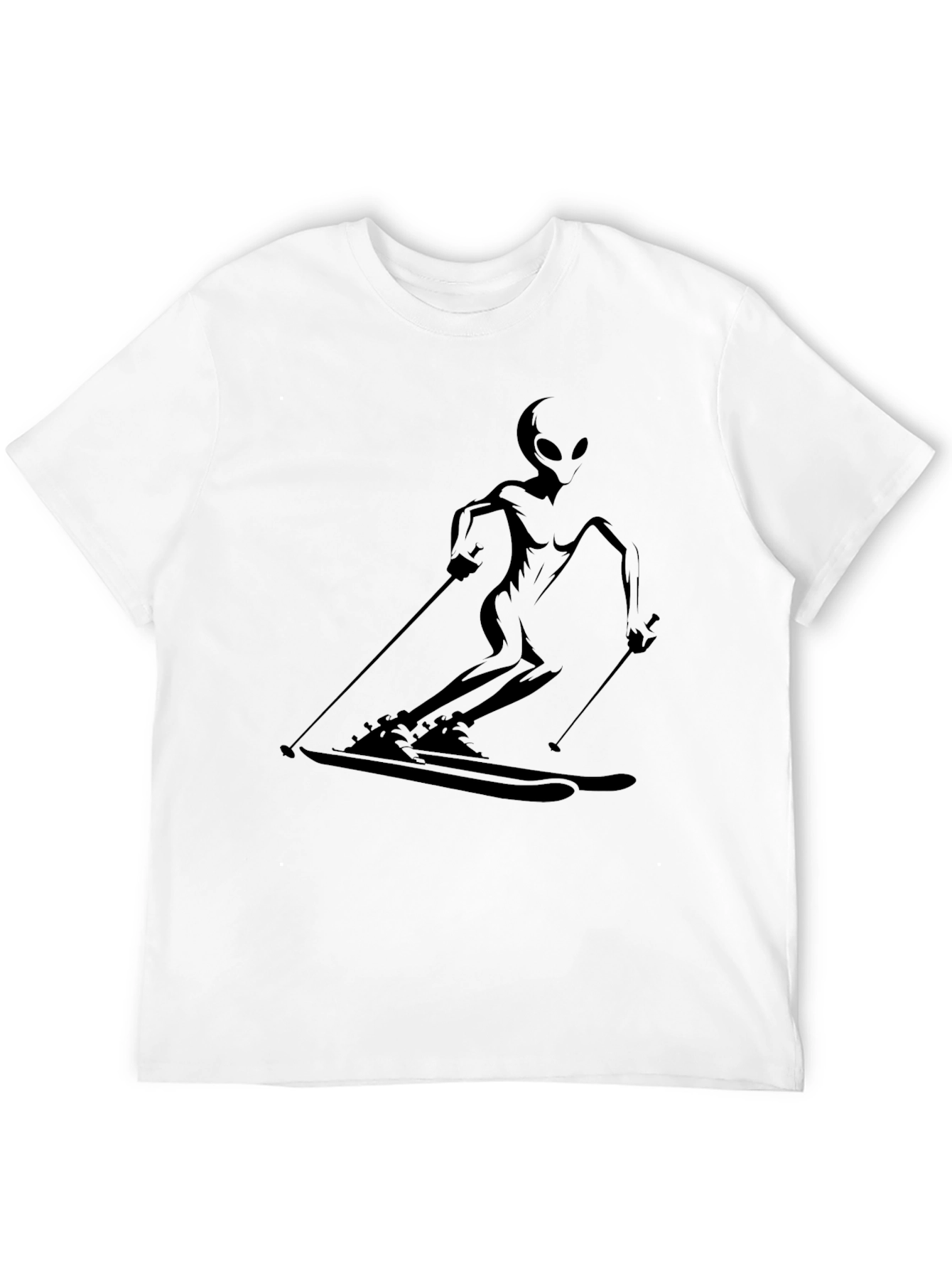 Alien Skiing Graphic Tee - Cool Black T-Shirt