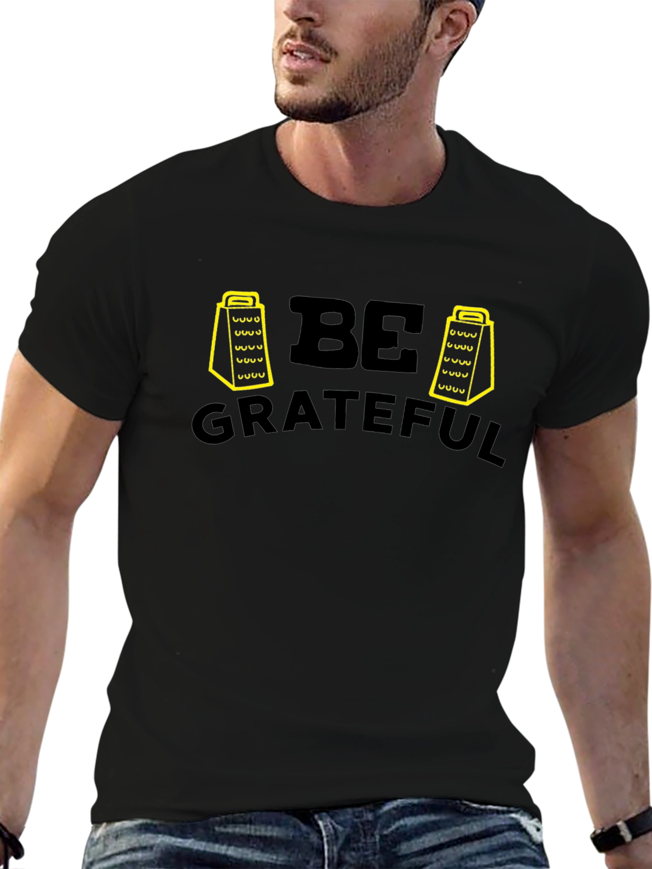 Be Grateful Grater Graphic T-Shirt - Black Casual Tee