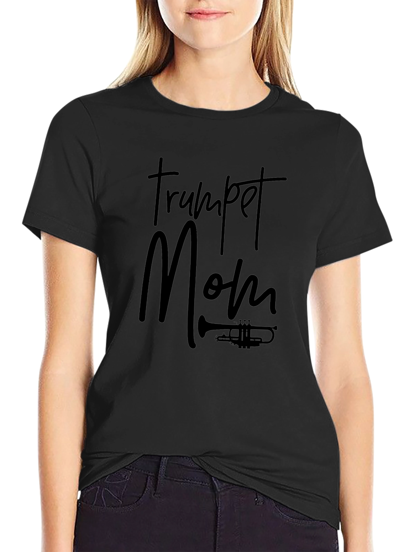 Trumpet Mom Black Graphic T-Shirt