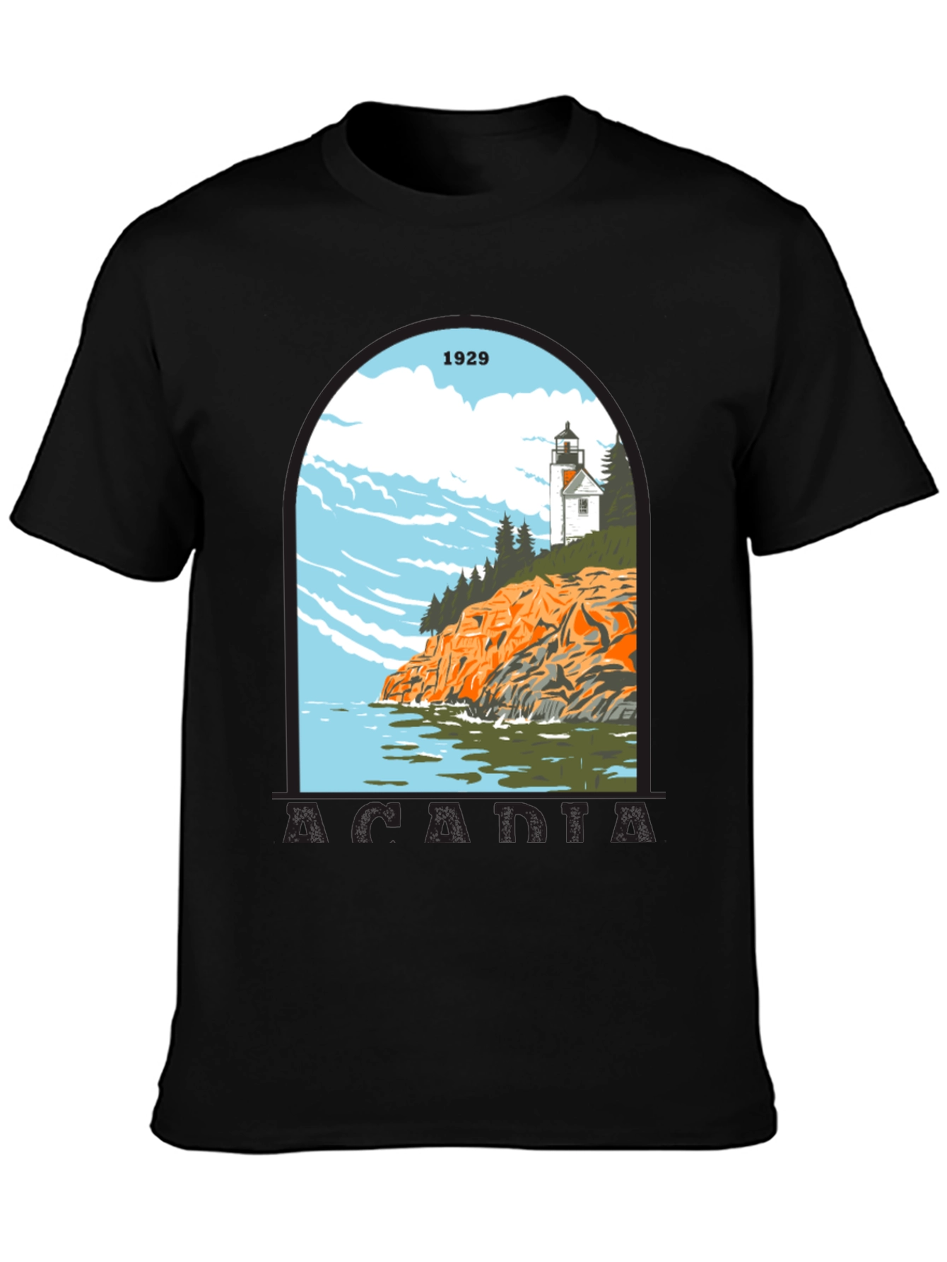 Acadia 1929 Graphic T-Shirt - Lighthouse Design