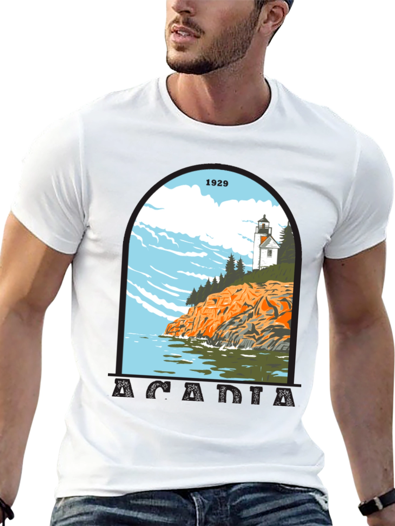 Acadia 1929 Graphic T-Shirt - Lighthouse Design