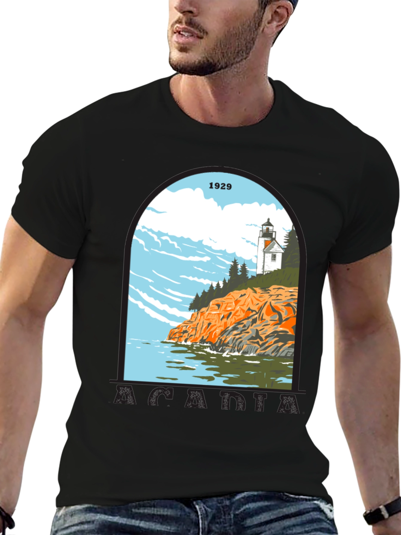 Acadia 1929 Graphic T-Shirt - Lighthouse Design