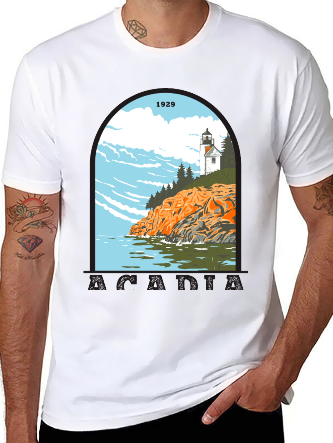 Acadia 1929 Graphic T-Shirt - Lighthouse Design