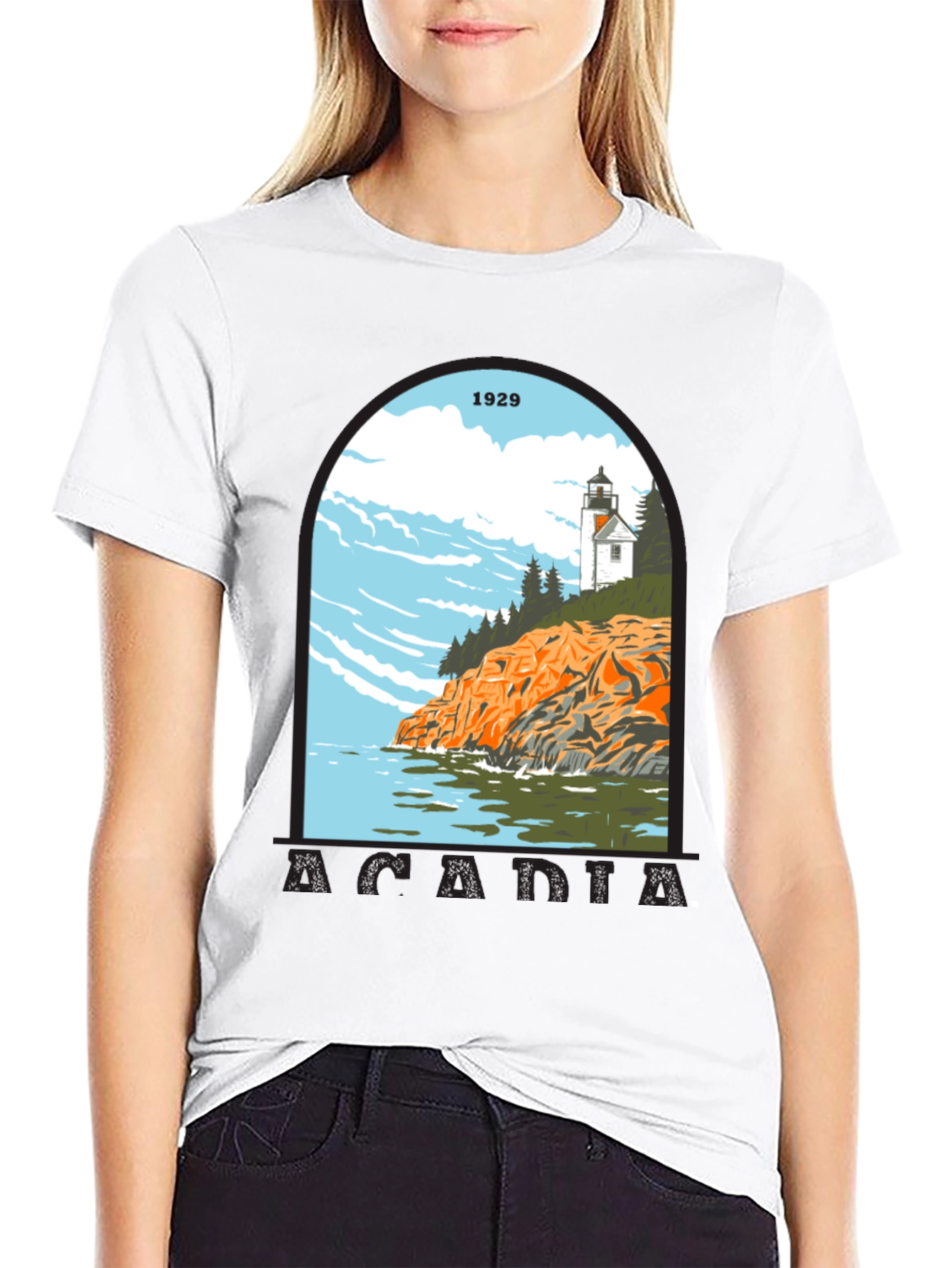 Acadia 1929 Graphic T-Shirt - Lighthouse Design