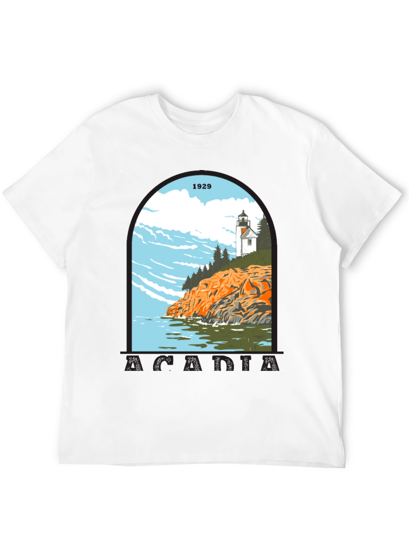 Acadia 1929 Graphic T-Shirt - Lighthouse Design