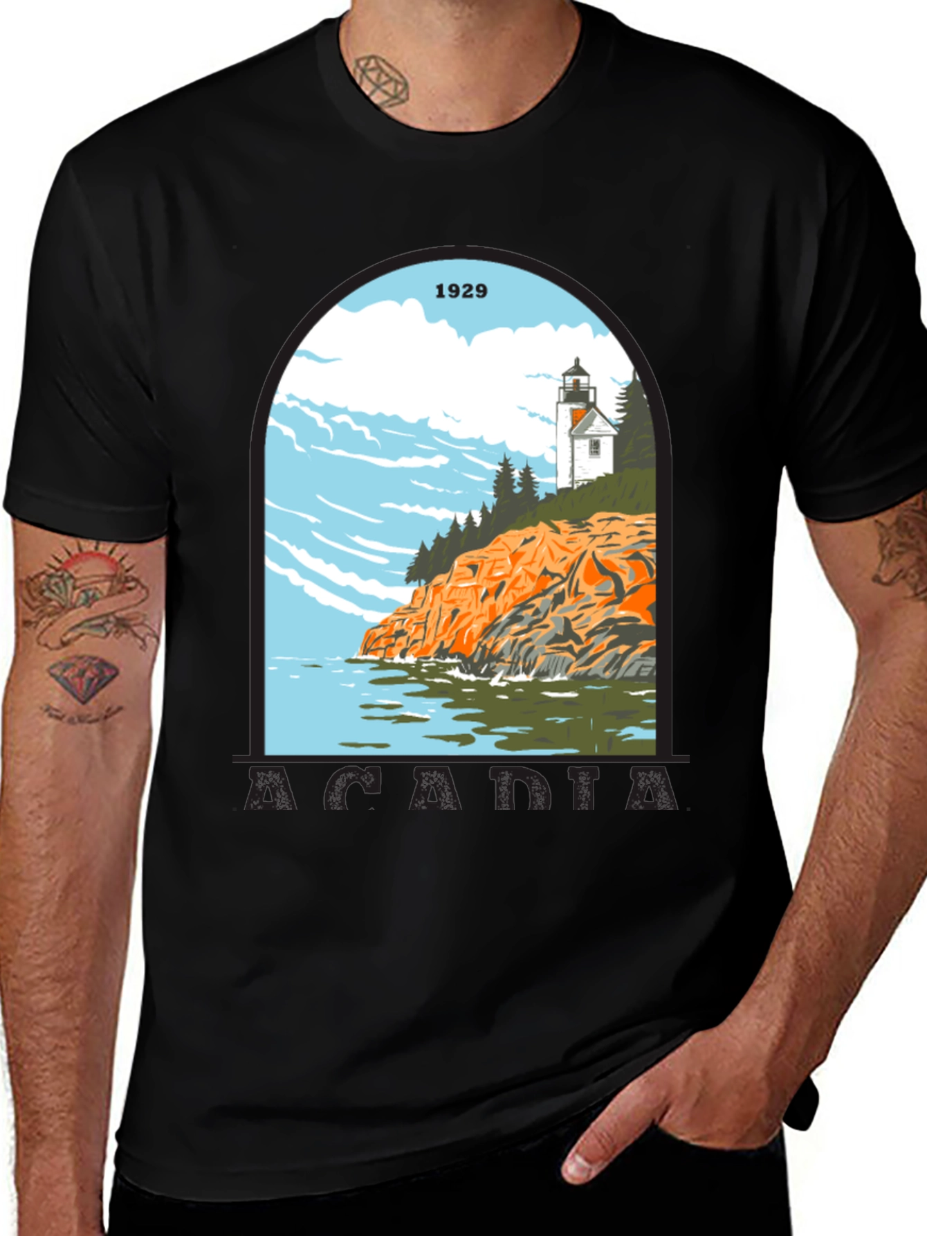 Acadia 1929 Graphic T-Shirt - Lighthouse Design