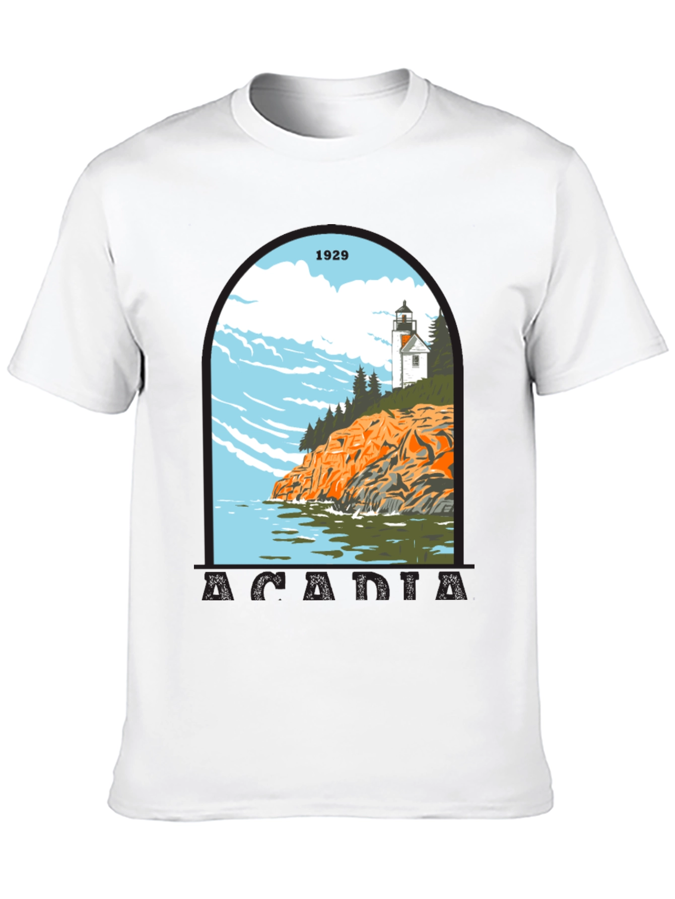 Acadia 1929 Graphic T-Shirt - Lighthouse Design