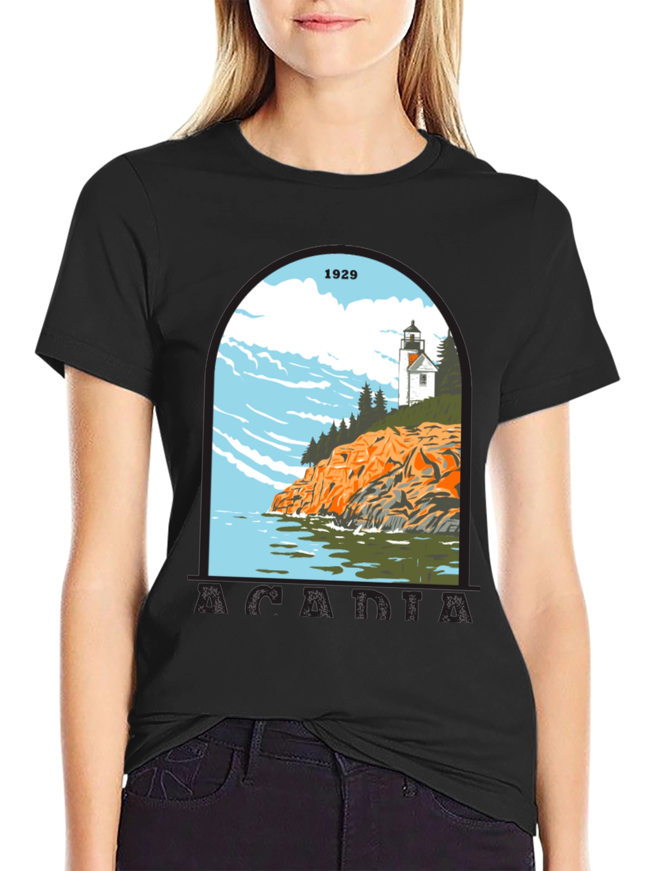 Acadia 1929 Graphic T-Shirt - Lighthouse Design