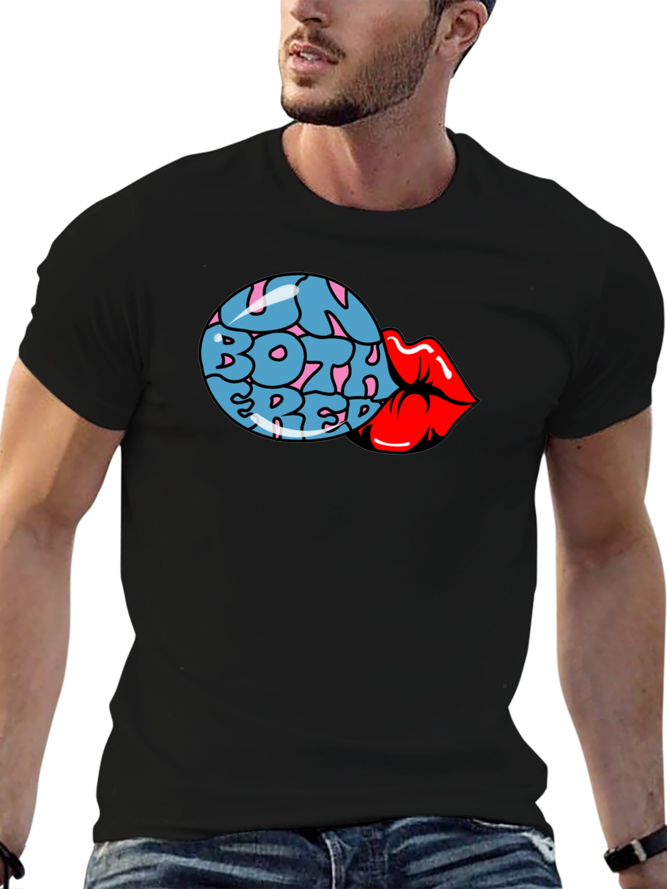 Fun Both Red Lips Graphic Black T-Shirt