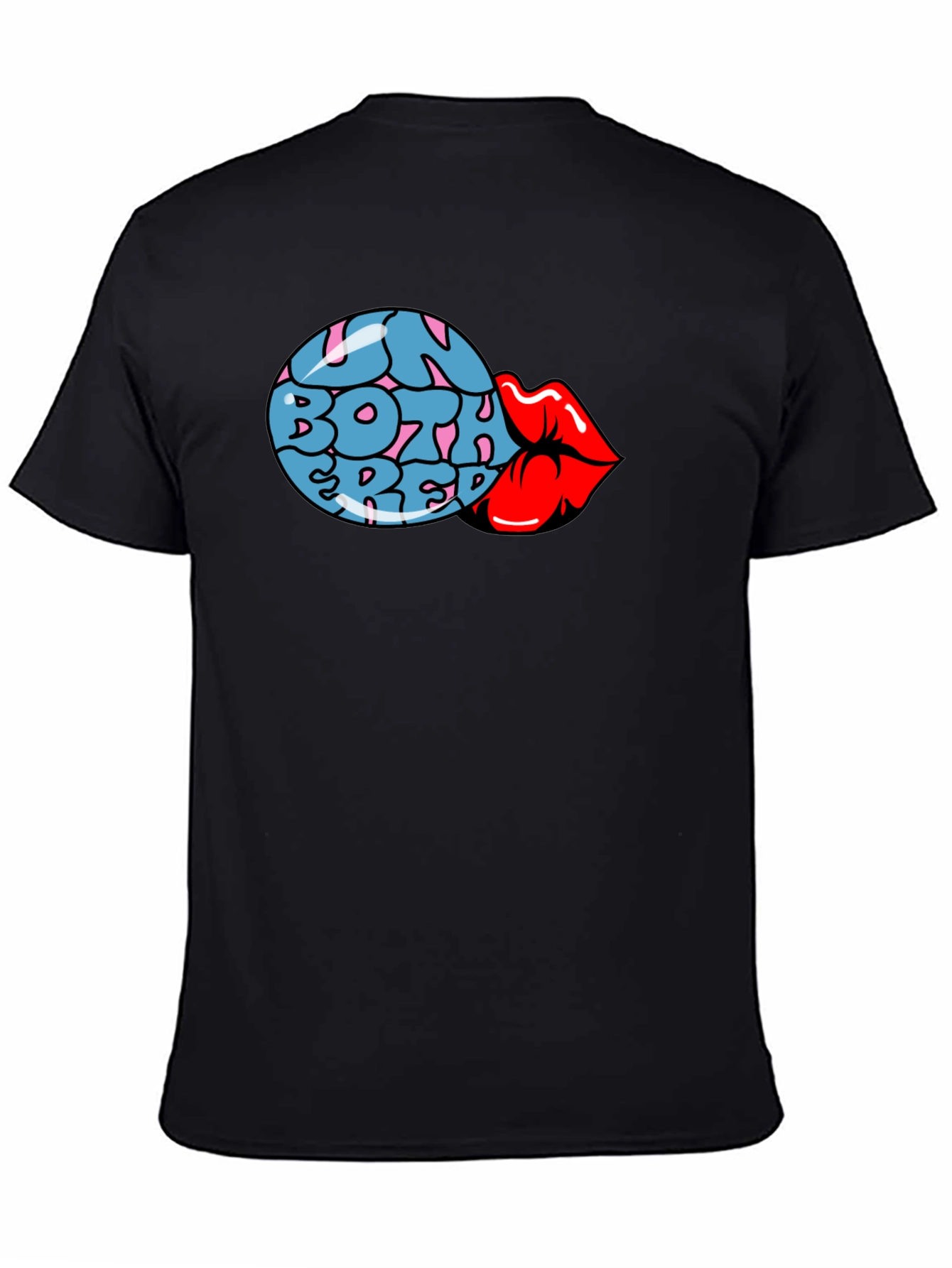 Fun Both Red Lips Graphic Black T-Shirt