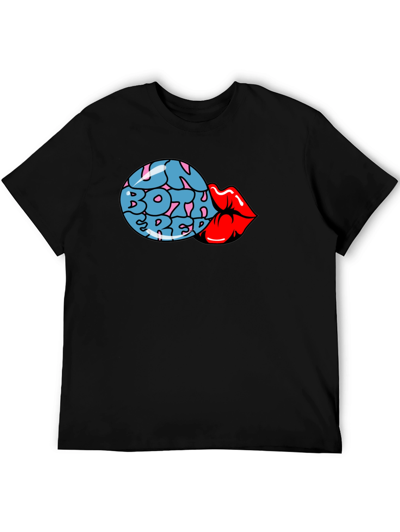 Fun Both Red Lips Graphic Black T-Shirt