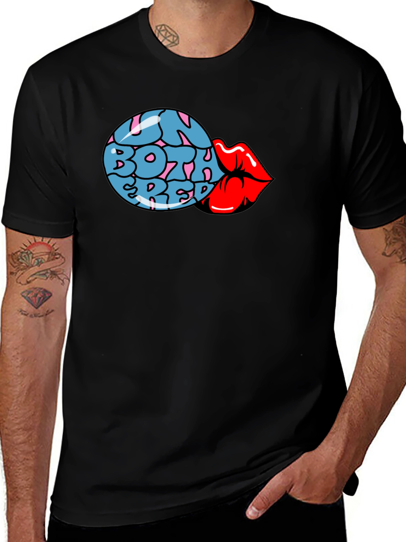 Fun Both Red Lips Graphic Black T-Shirt