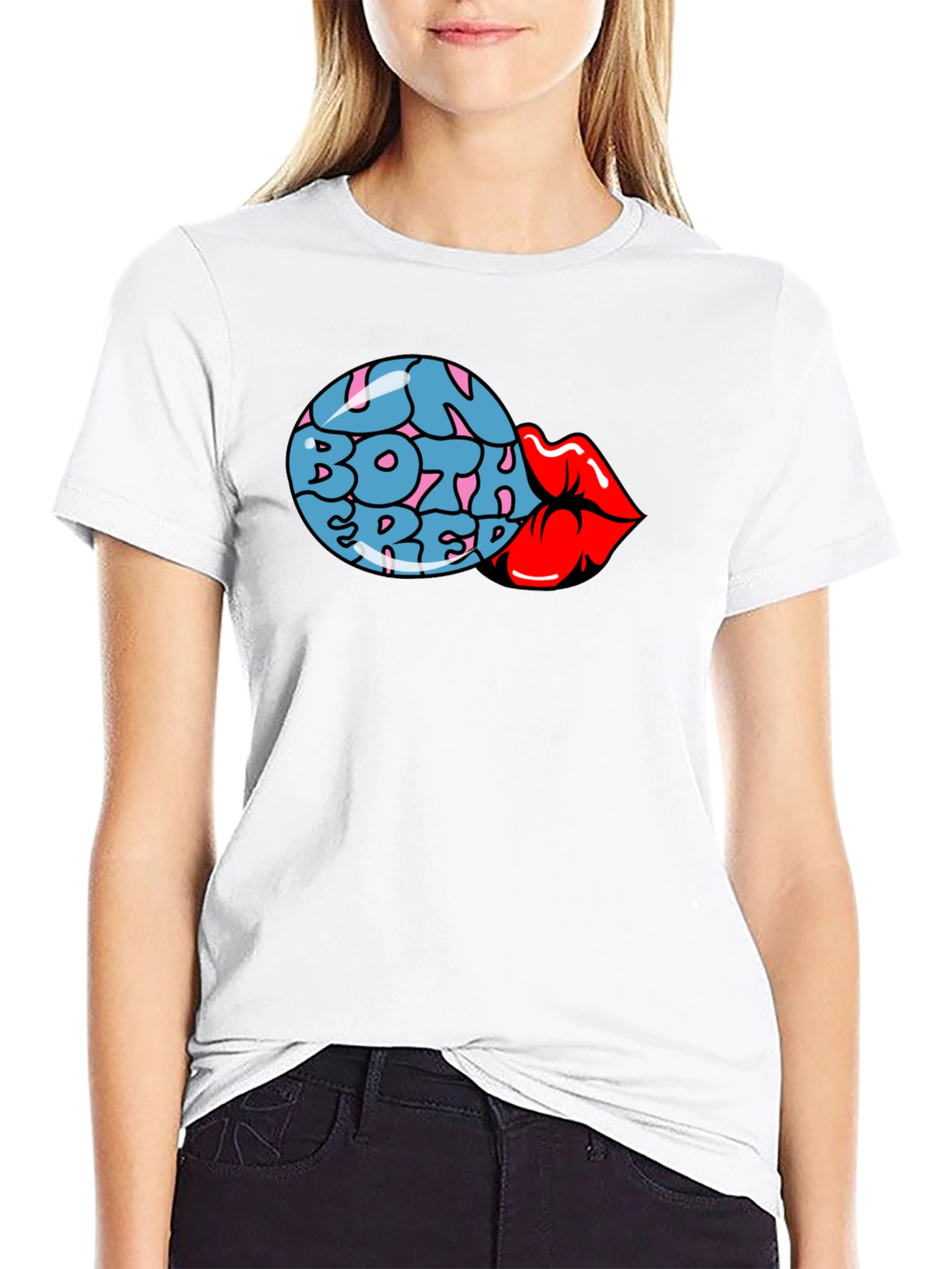 Fun Both Red Lips Graphic Black T-Shirt