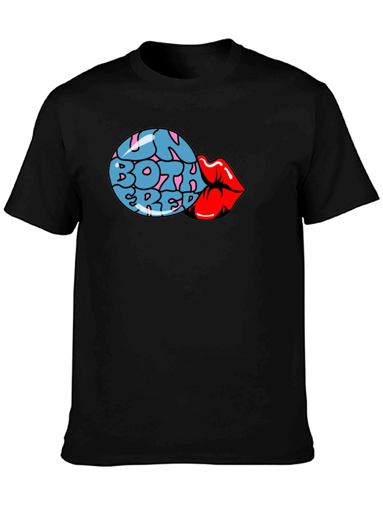 Fun Both Red Lips Graphic Black T-Shirt