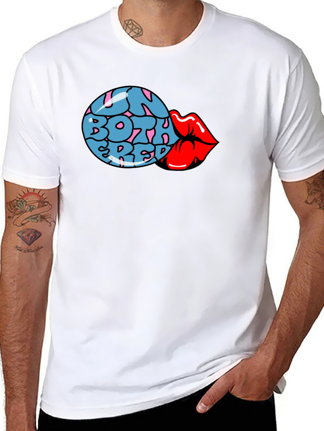 Fun Both Red Lips Graphic Black T-Shirt