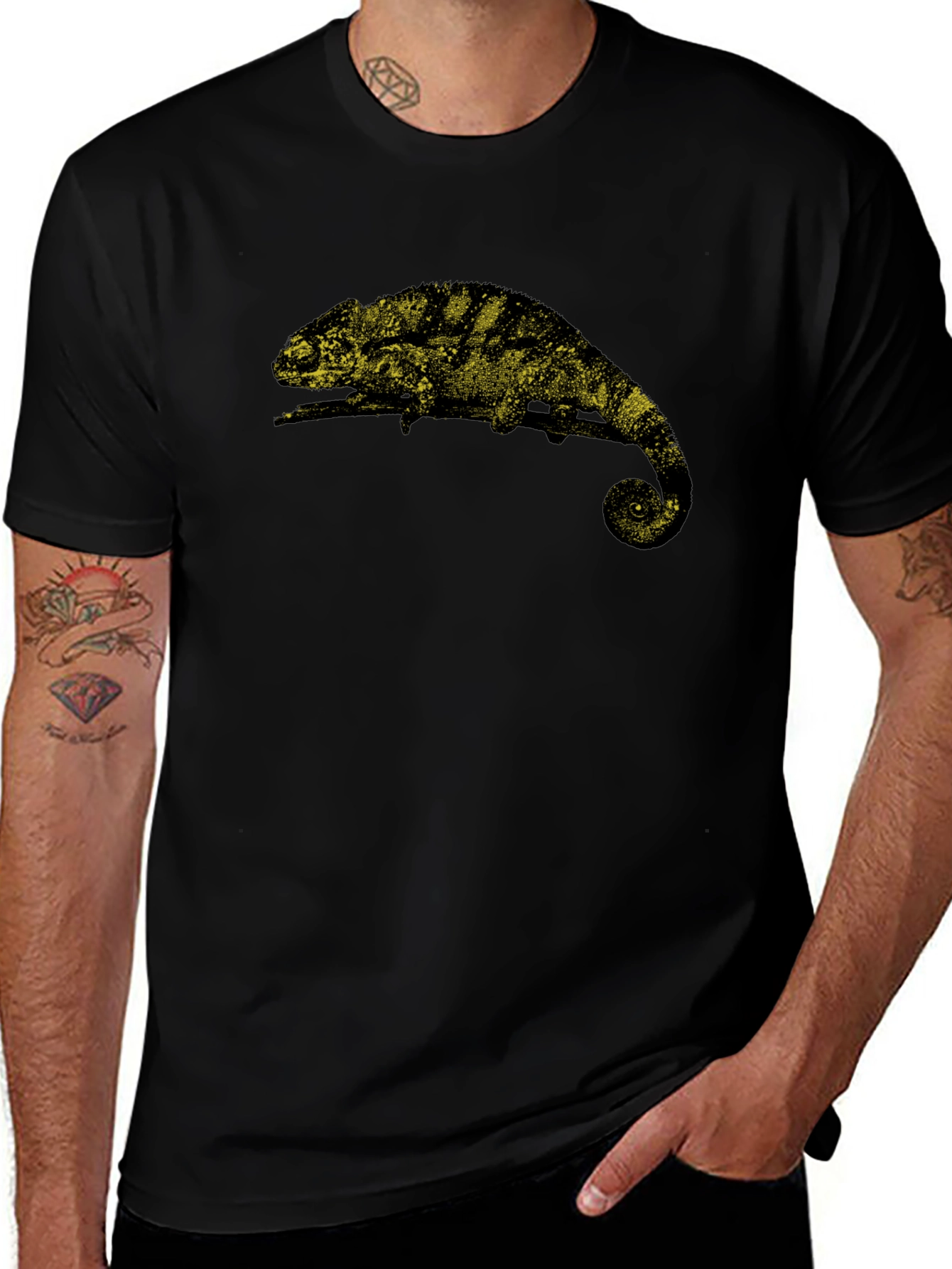 Chameleon Graphic Tee - Black Cotton T-Shirt