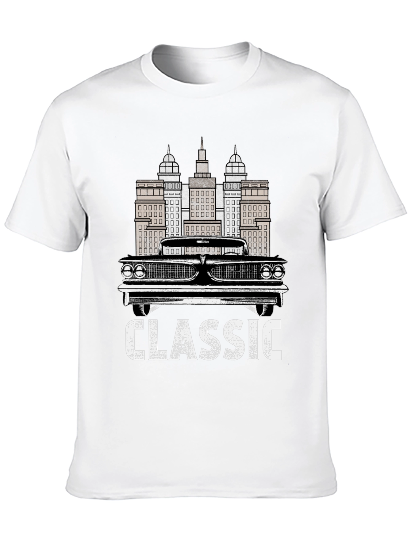 Classic Car & Cityscape Black Graphic Tee