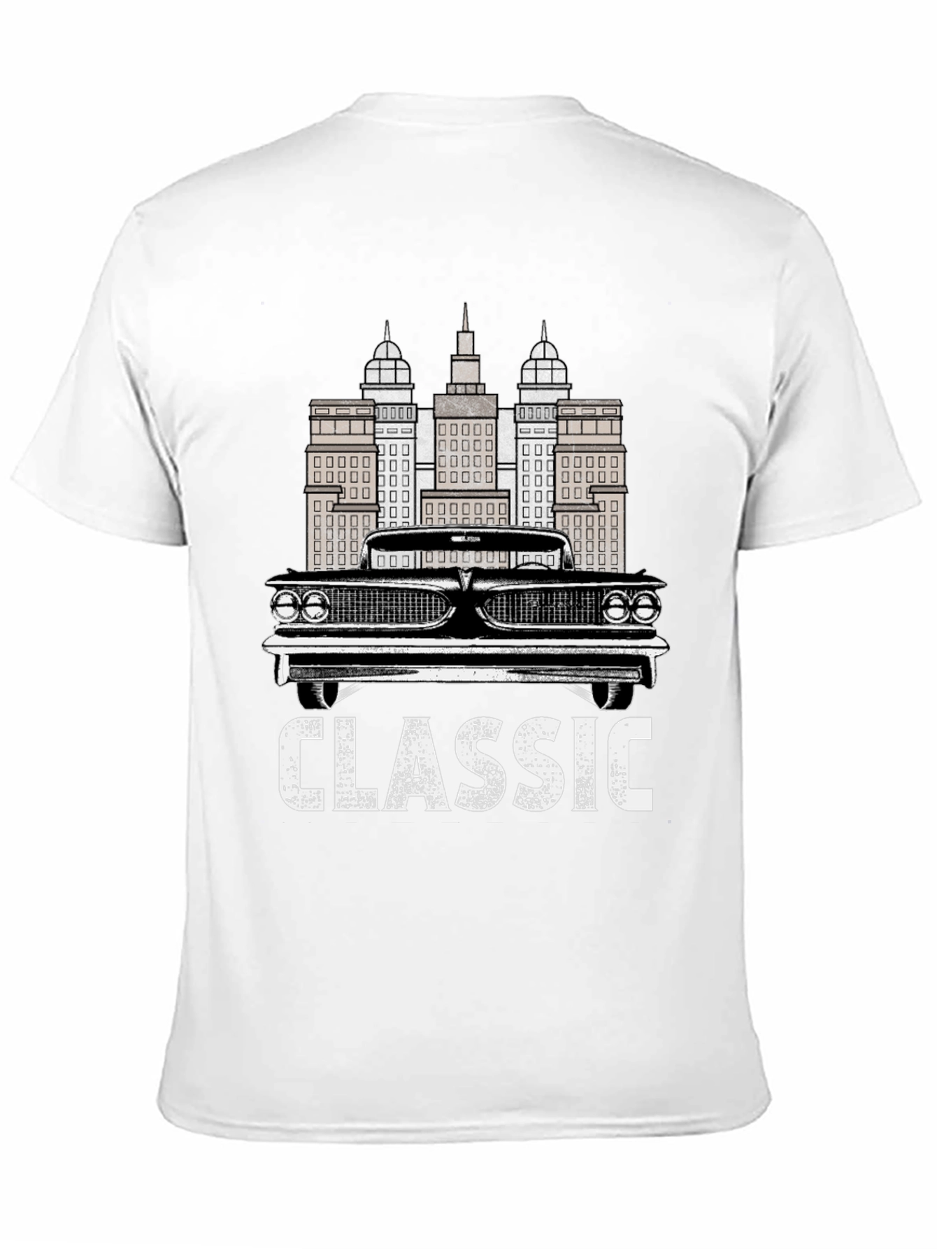 Classic Car & Cityscape Black Graphic Tee