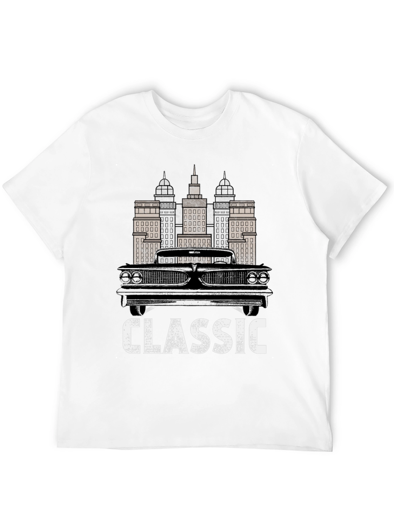 Classic Car & Cityscape Black Graphic Tee