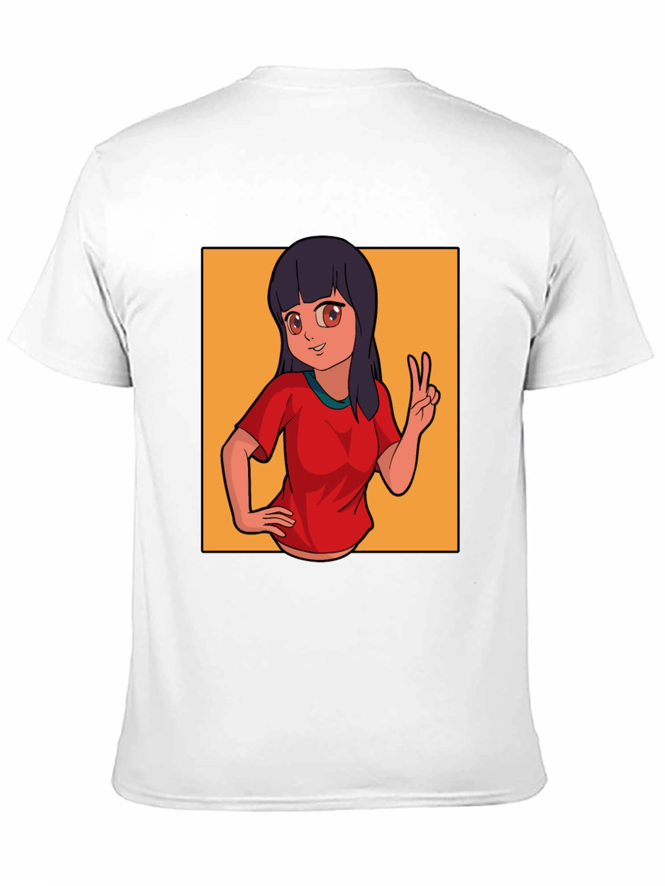 Anime Girl Peace Sign Graphic Black T-Shirt