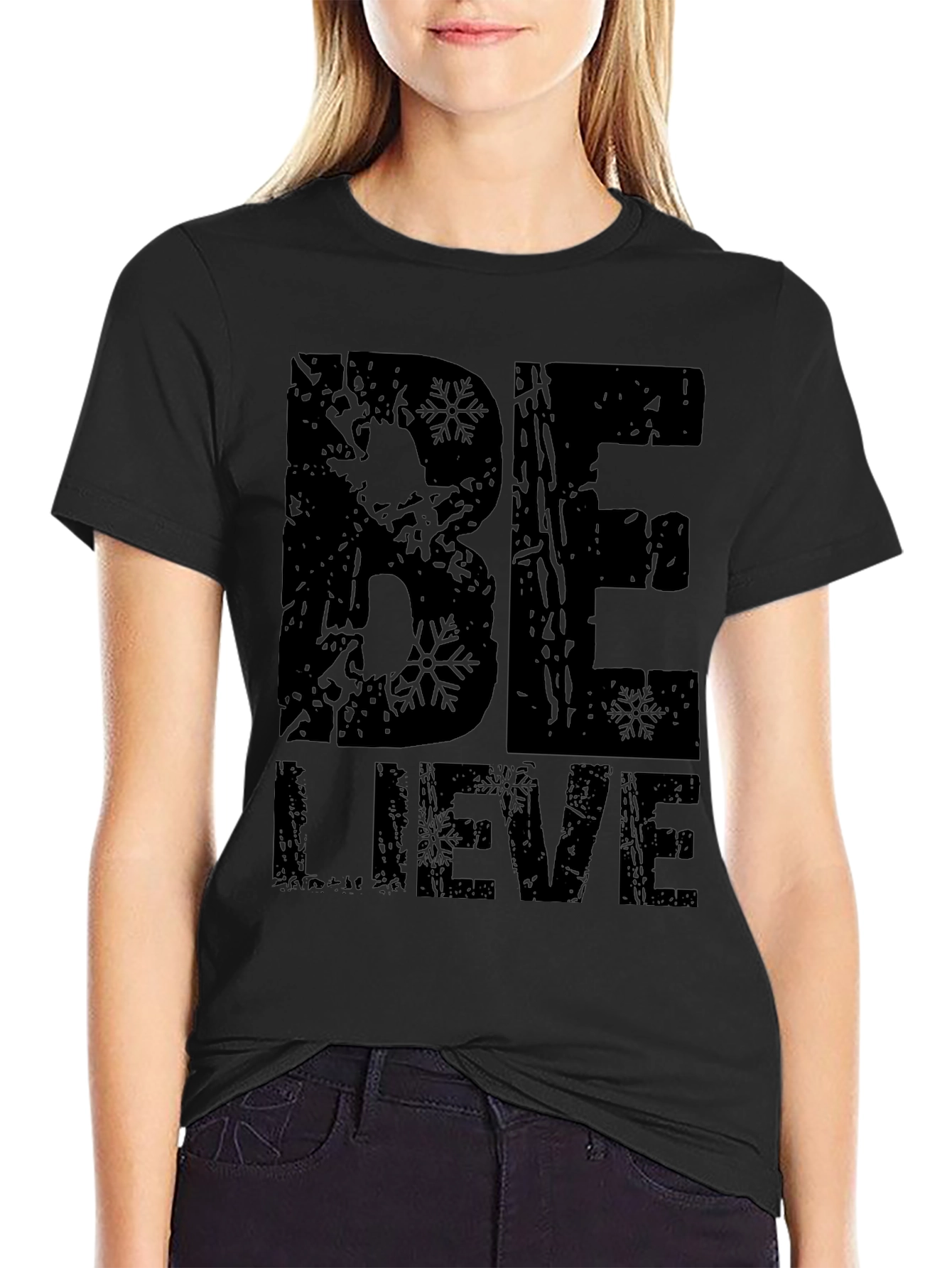 Believe Graphic Print Black T-Shirt