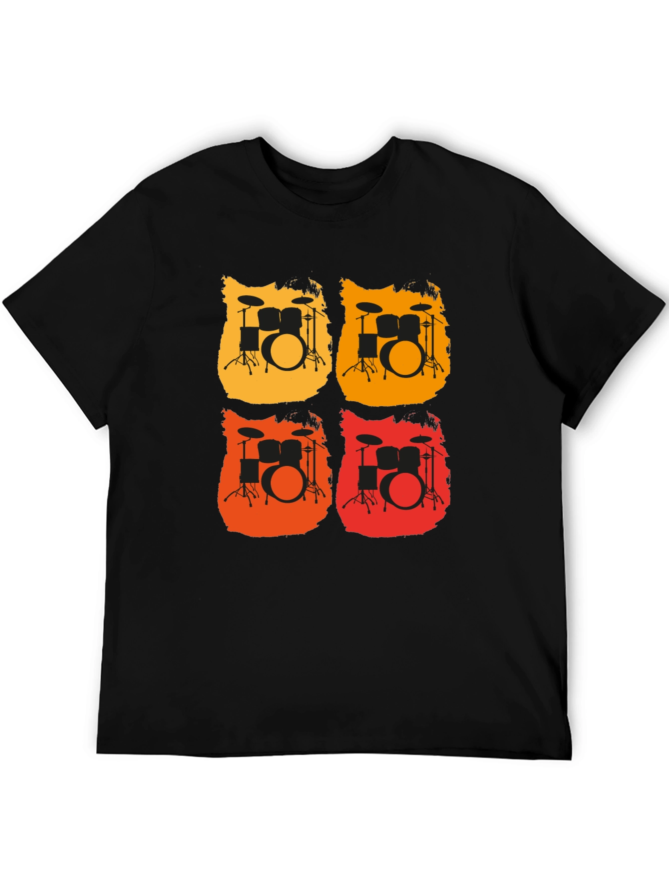 Retro Drum Set Graphic Tee - Black Cotton T-Shirt