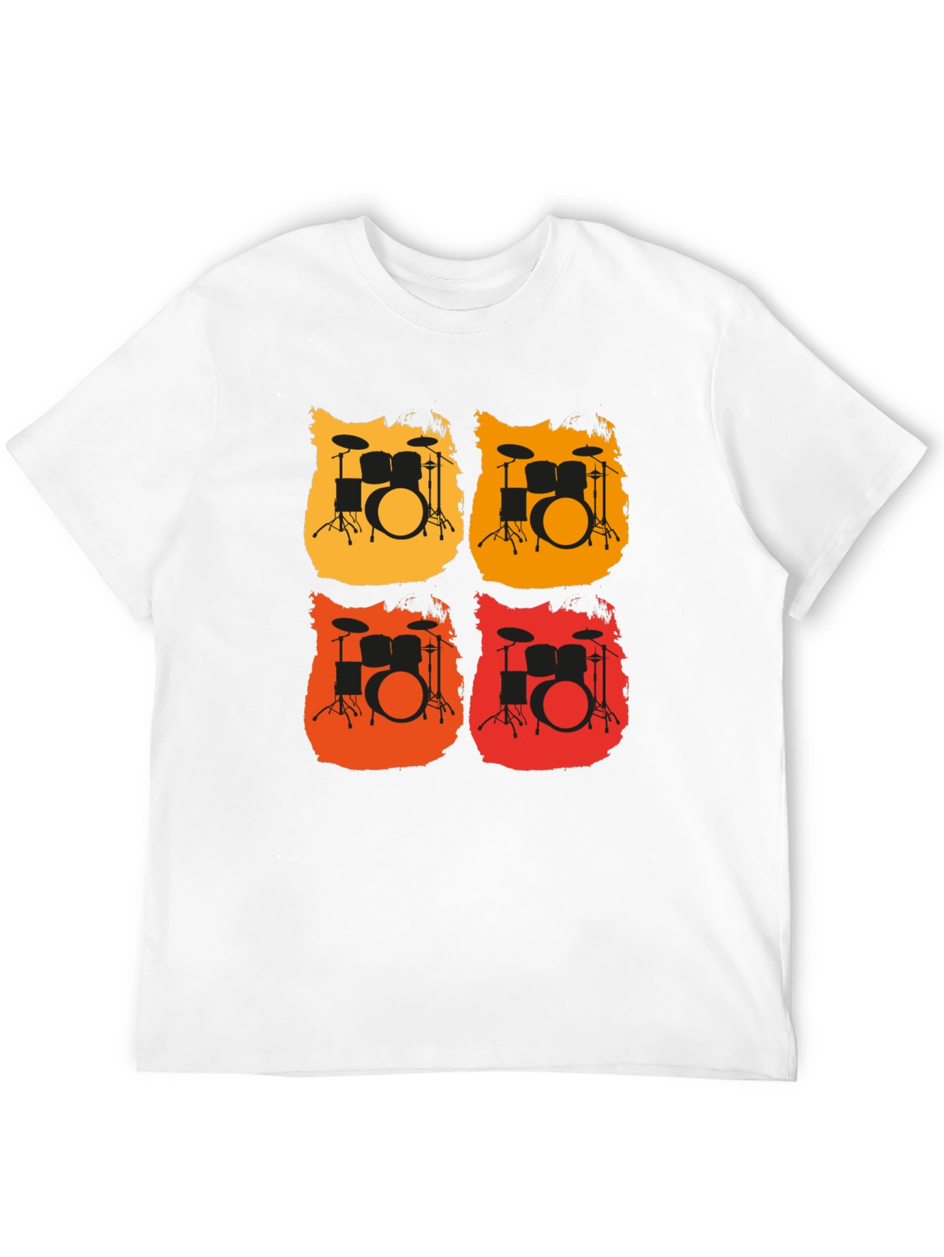 Retro Drum Set Graphic Tee - Black Cotton T-Shirt