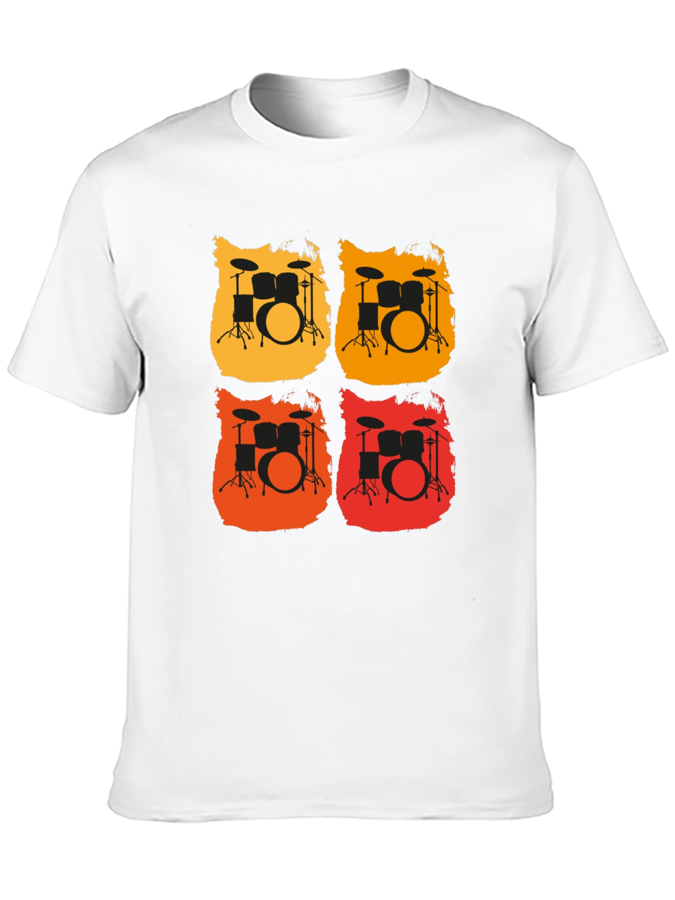 Retro Drum Set Graphic Tee - Black Cotton T-Shirt