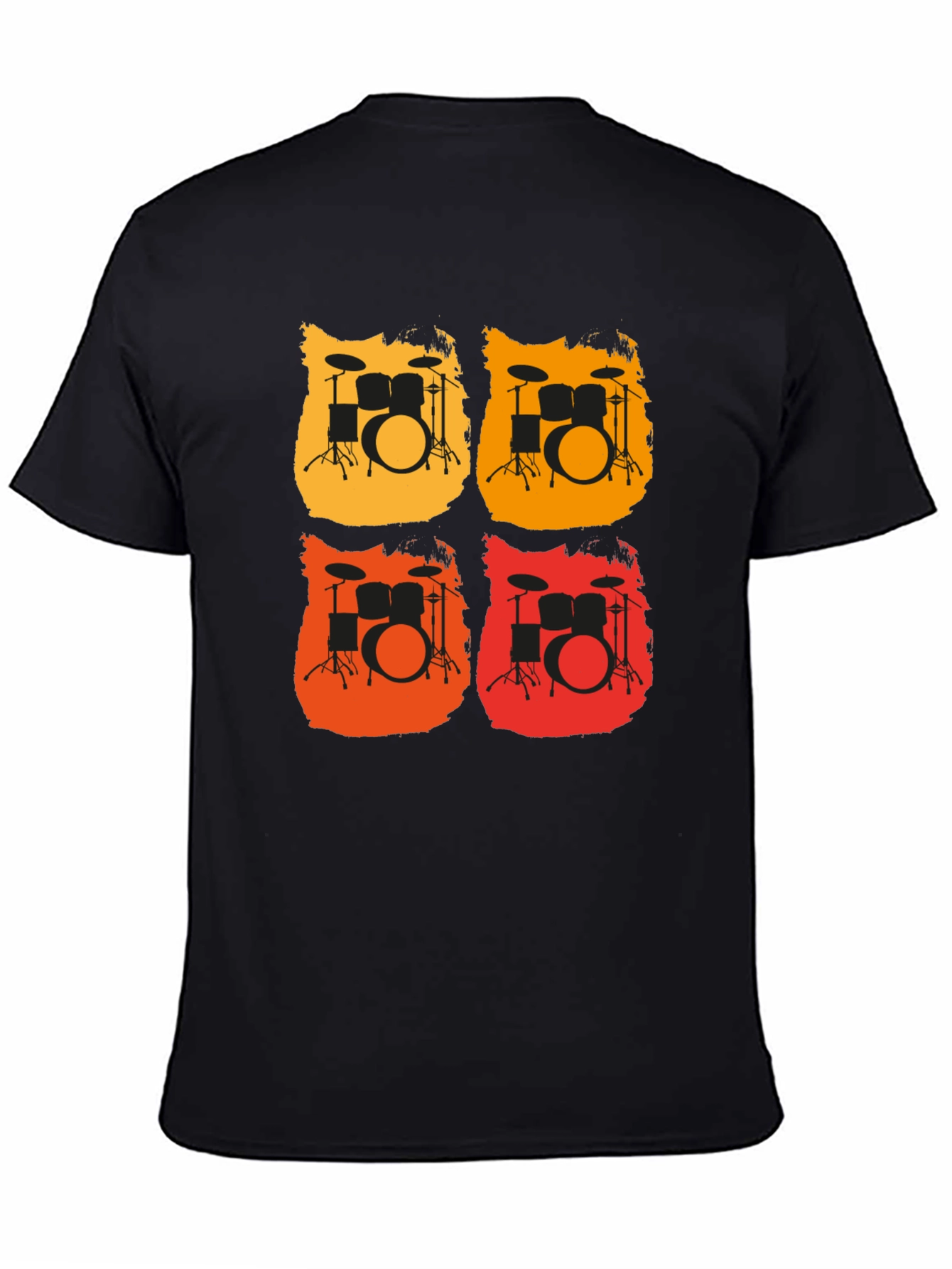 Retro Drum Set Graphic Tee - Black Cotton T-Shirt
