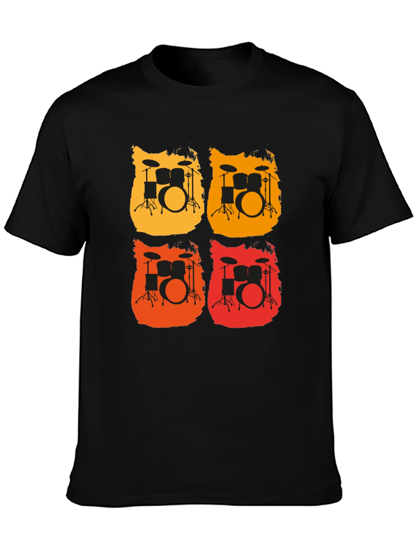 Retro Drum Set Graphic Tee - Black Cotton T-Shirt