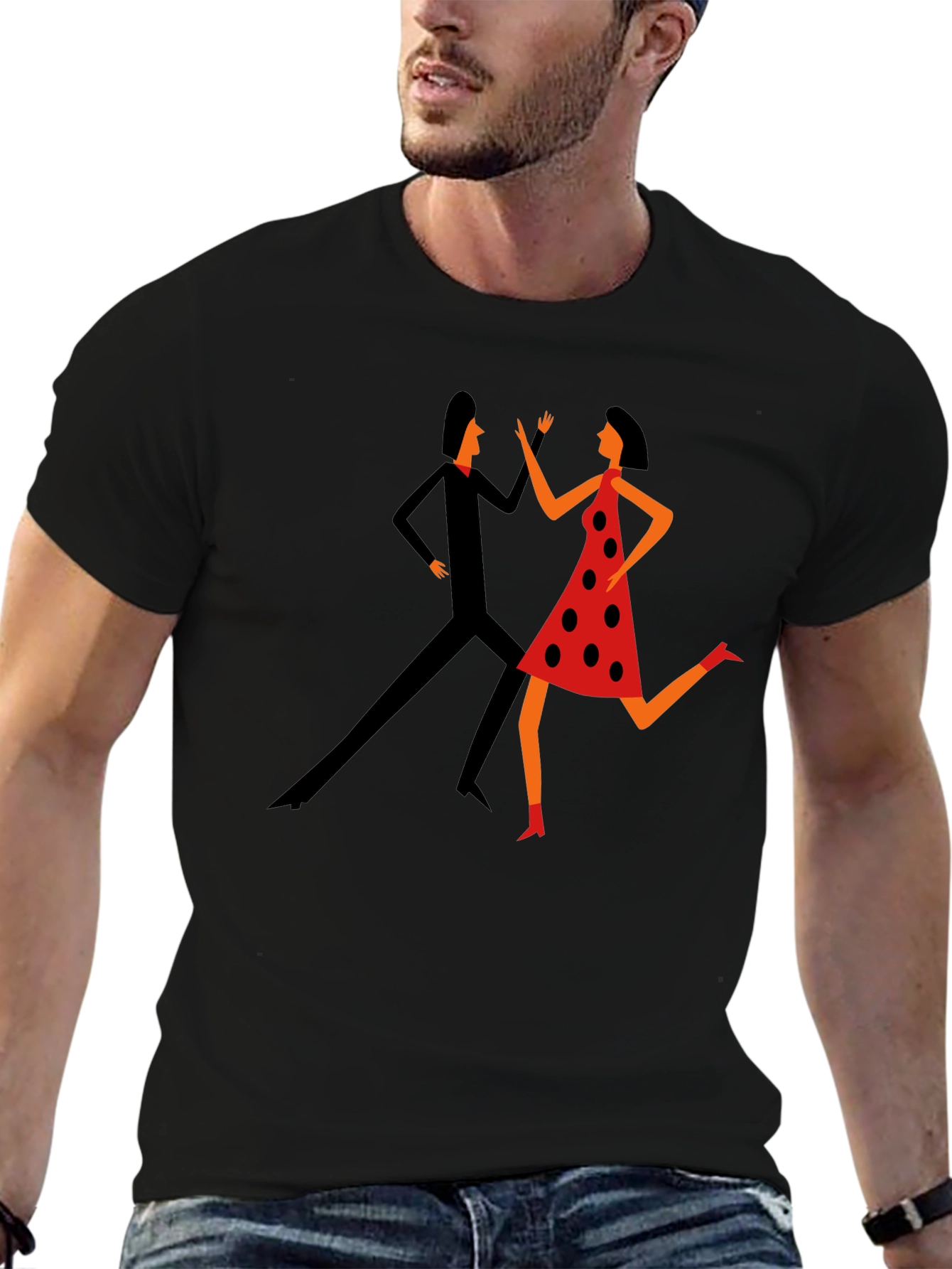 Retro Dance Graphic Tee - Stylish Black T-Shirt