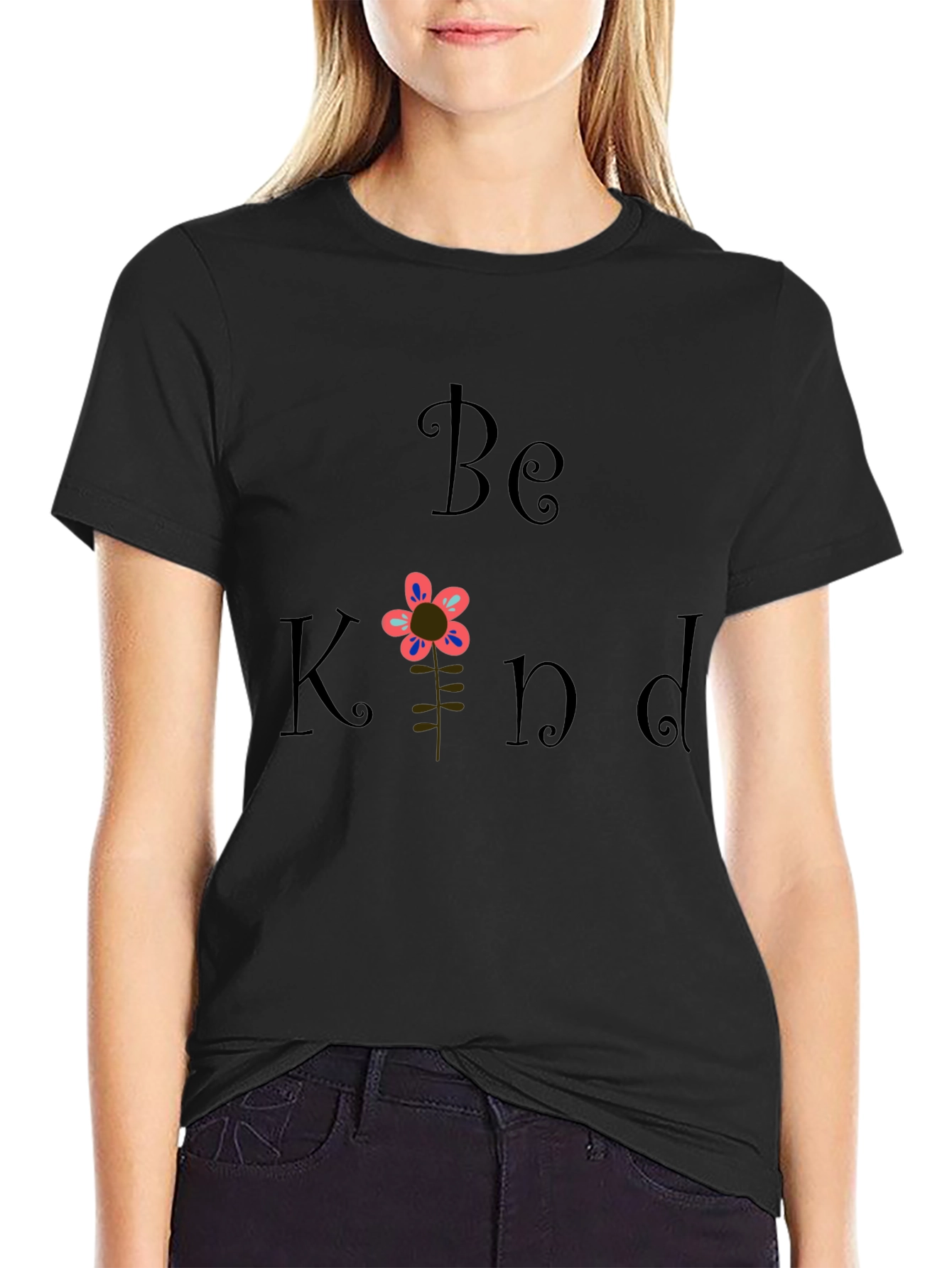Be Kind Flower Graphic T-Shirt - Black