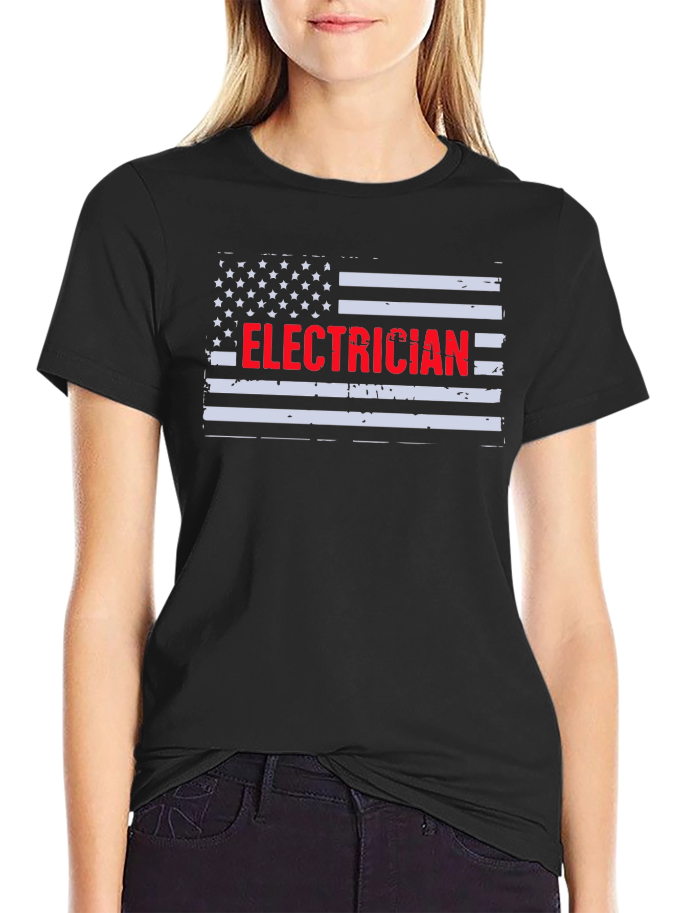 Electrician American Flag Graphic T-Shirt