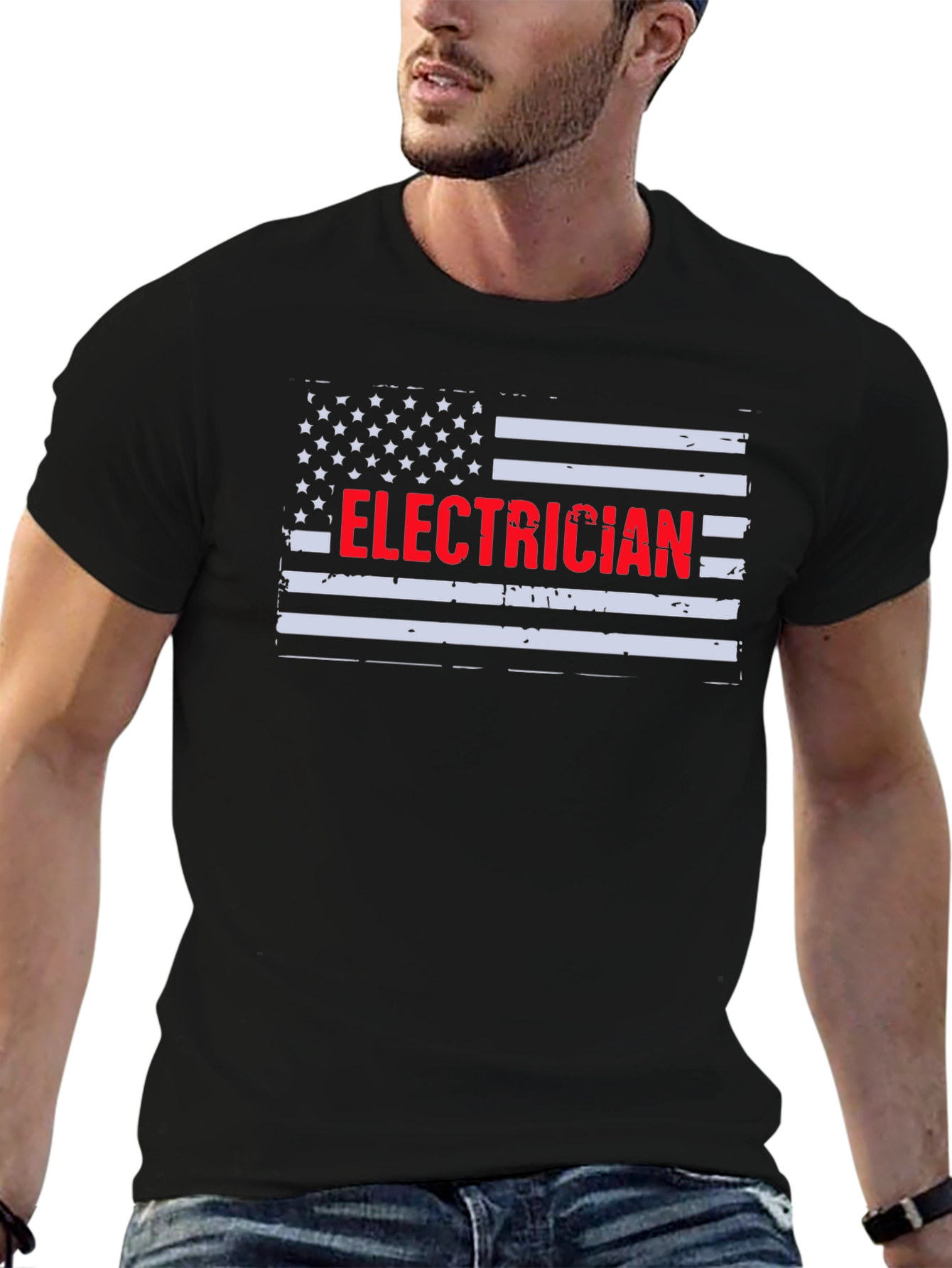 Electrician American Flag Graphic T-Shirt