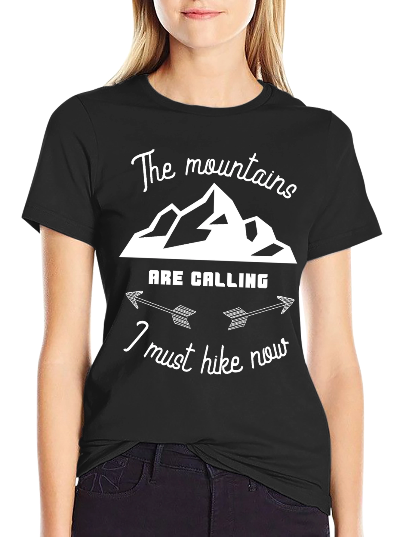 Mountains Are Calling Hike Now Black T-Shirt