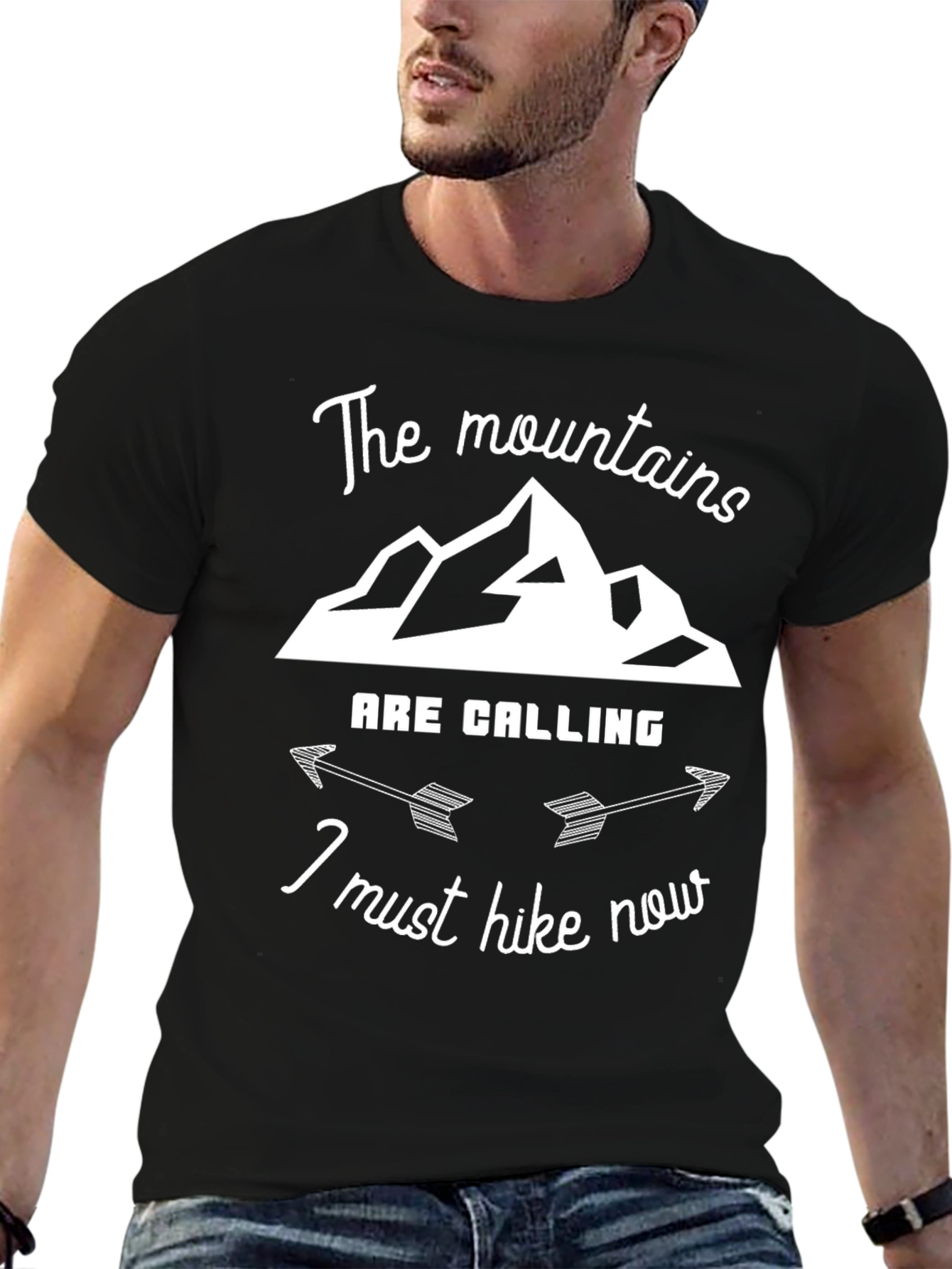 Mountains Are Calling Hike Now Black T-Shirt