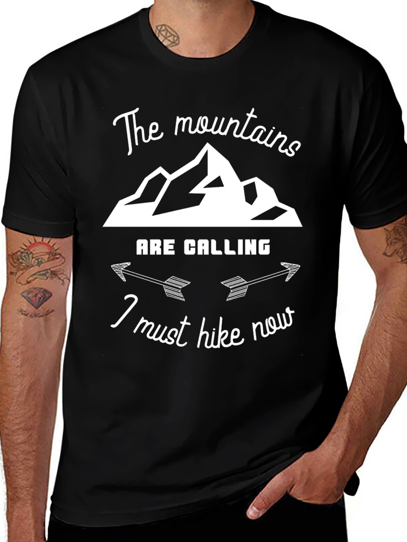 Mountains Are Calling Hike Now Black T-Shirt