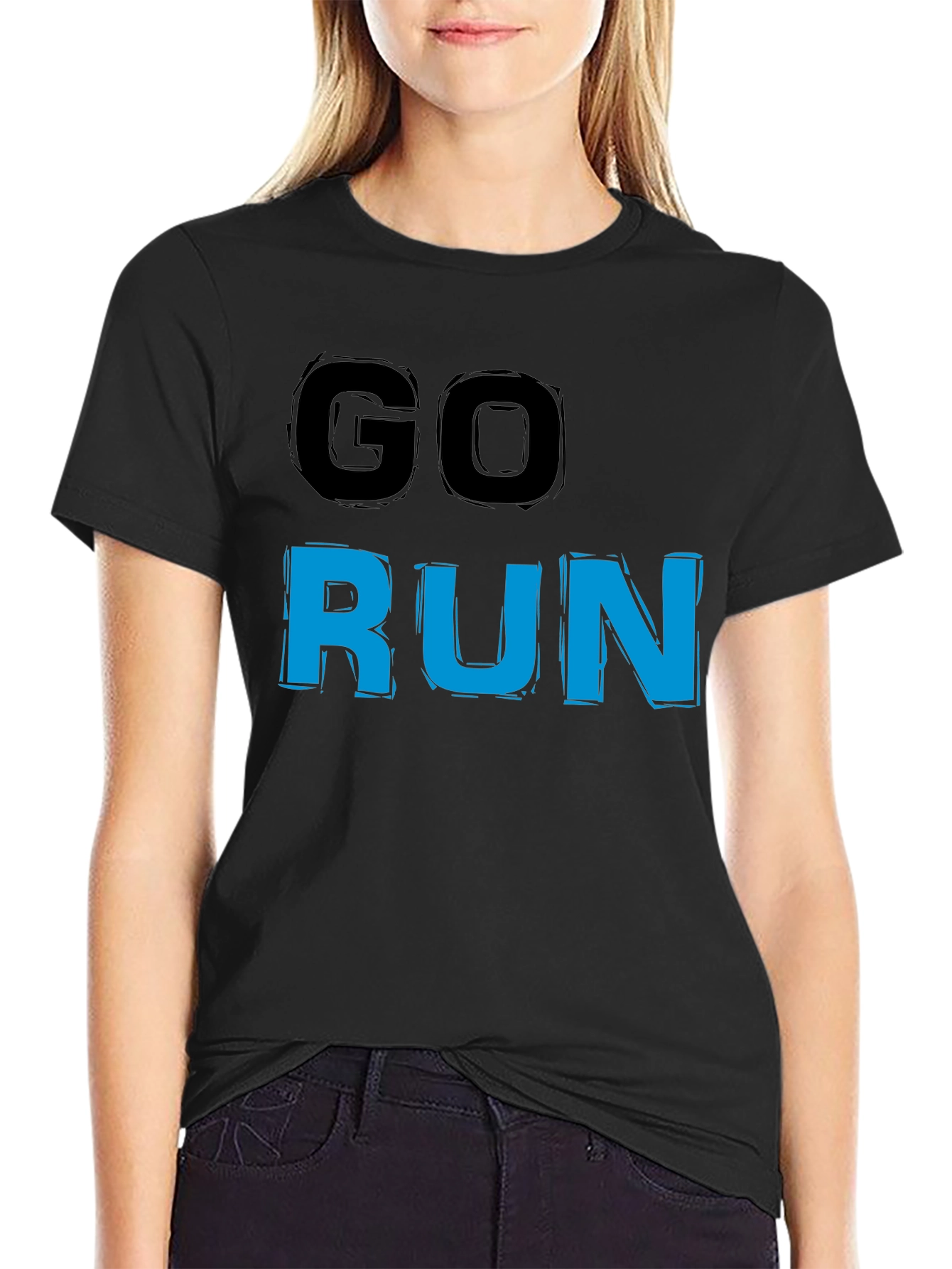 Go Run Graphic T-Shirt - Black Casual Tee