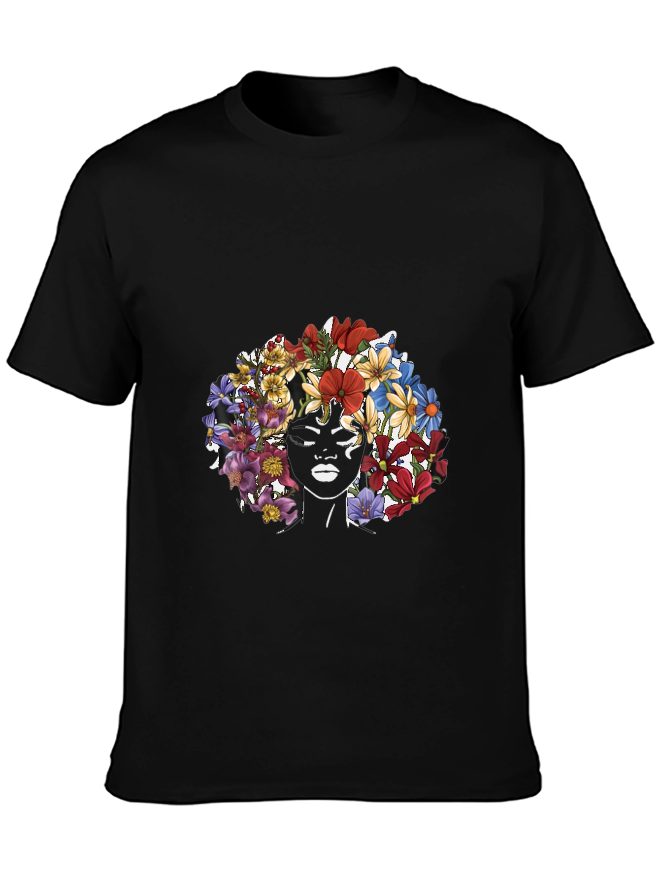Floral Crown Woman Graphic Tee - Black T-Shirt