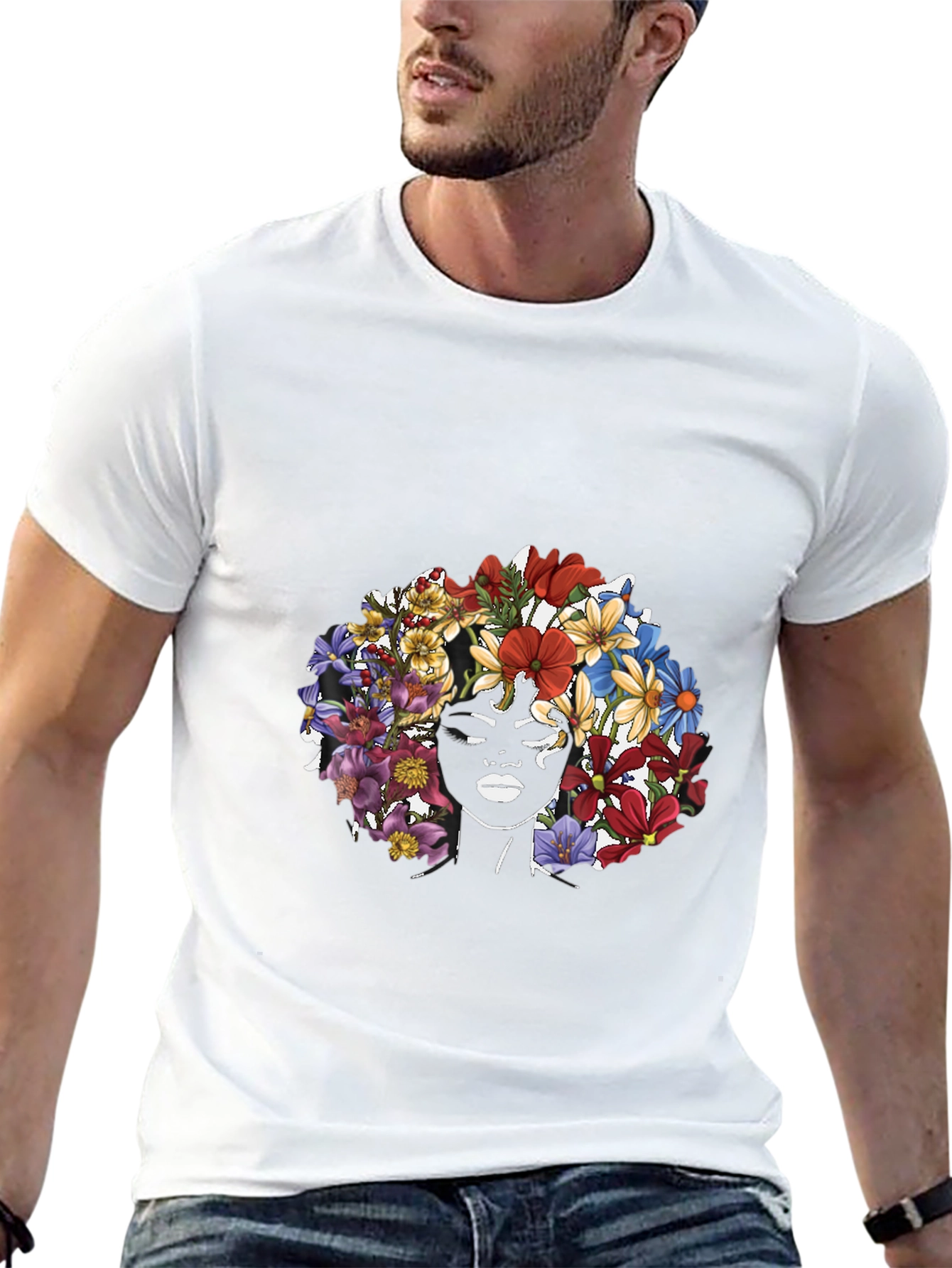 Floral Crown Woman Graphic Tee - Black T-Shirt