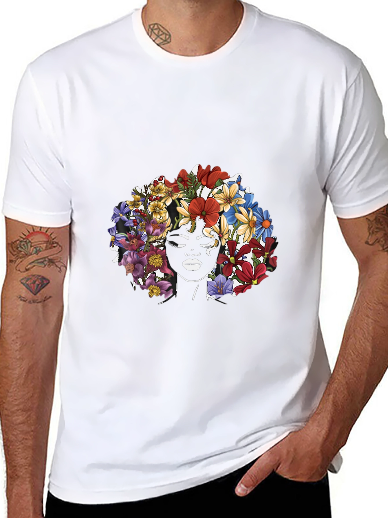 Floral Crown Woman Graphic Tee - Black T-Shirt