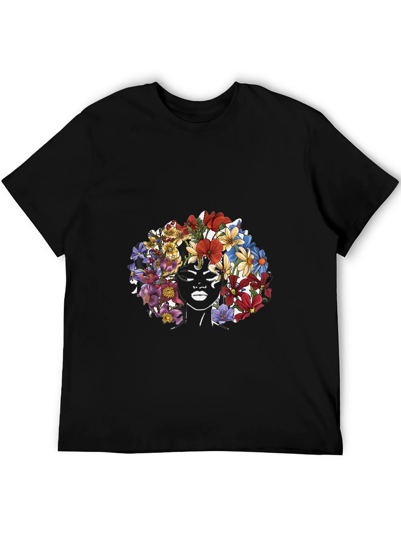 Floral Crown Woman Graphic Tee - Black T-Shirt