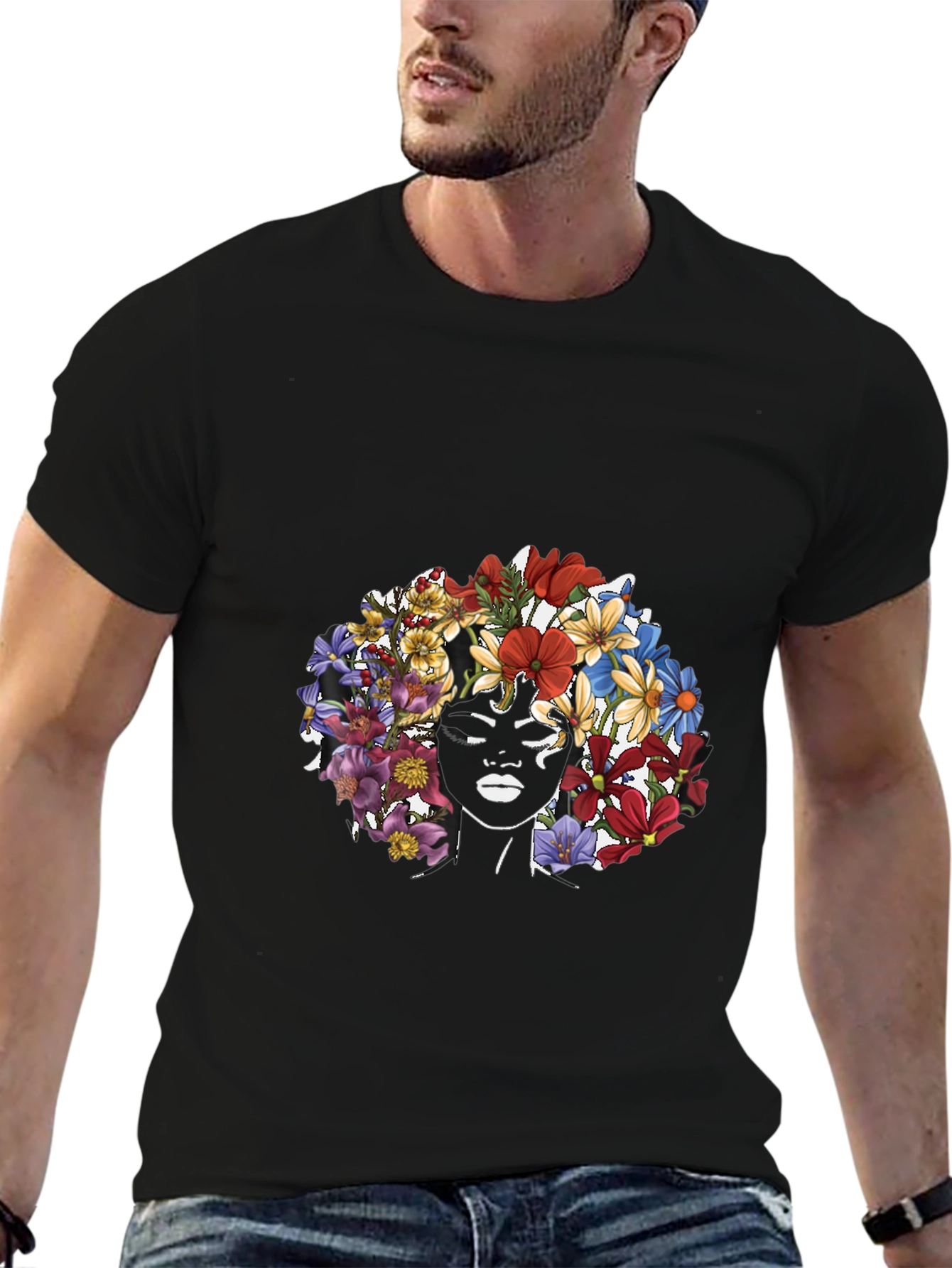 Floral Crown Woman Graphic Tee - Black T-Shirt